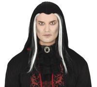 FIESTAS GUIRCA | Peluca de Disfraz Vampiro Hombre - Melena Larga | Pelo Sintético | Raya al Medio | Negro y Blanco | Halloween, Carnaval