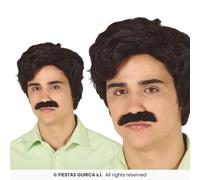 Fiestas Guirca Peluca De Hombre Con Bigote Y Barba Disfraz Negro