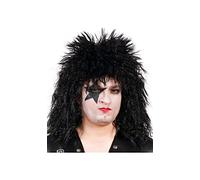 FIESTAS GUIRCA | Peluca de Rockero Negra (Talla Única) - Accesorio de Disfraz para Fiestas Temáticas de Rock y Celebraciones - Ideal para Hombre Adulto en Halloween y Carnaval - Negro