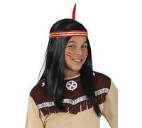 FIESTAS GUIRCA | Peluca Melena Indio Infantil (Talla Única) - Accesorio de Disfraz Unisex para Fiestas Temáticas de Indios y Carnaval - Ideal para Niños y Niñas - Negro