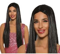 FIESTAS GUIRCA | Peluca Melena Negra para Mujer (Talla Única) - Accesorio de Disfraz para Halloween y Fiestas Temáticas - Ideal para Adultos - Perfecta para Celebraciones y Eventos - Negro