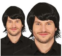 FIESTAS GUIRCA | Peluca Negra Estilo Años '70 (Talla Única) - Accesorio de Disfraz para Fiestas Temáticas y Celebraciones Retro - Ideal para Adultos Unisex en Halloween y Carnaval - Negro