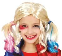 FIESTAS GUIRCA | Peluca para Disfraz Infantil Chica - Coletas Rubio Colores | Pelo Sintético | Dos Mechones con Puntas Rosas y Azules | Lazos Llamativos | Halloween, Carnaval