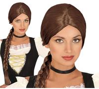 FIESTAS GUIRCA | Peluca Trenza Castaña (Talla Única) - Accesorio de Disfraz Medieval para Princesas y Personajes de Cuento - Ideal para Fiestas y Carnaval - Mujer Adulta - Marrón