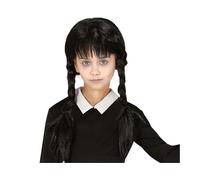 FIESTAS GUIRCA | Peluca Trenzas Negras con Flequillo Infantil - Ideal para Halloween, Carnaval y Fiestas Temáticas - Accesorio de Disfraz - Pelucas y Pelo para Niñas - Negro