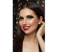 FIESTAS GUIRCA | Pestañas Negras con Estrellas Doradas - Accesorio de Maquillaje para Navidad y Año Nuevo - Ideal para Fiestas de Fin de Año y Celebraciones - Para Mujer Adulta- Negro Oro
