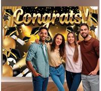 FIESTAS GUIRCA | Photocall Graduado Oro y Negro (220x150 cm) - Decoración para Fiestas de Año Nuevo - Ideal para Celebraciones y Eventos de Fin de Año - Oro y Negro