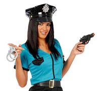 FIESTAS GUIRCA | Pistola con Esposas de Mentira (Talla Única) - Accesorio de Disfraz de Policía, Sheriff, Detective para Carnaval, Halloween, Fiestas Temáticas - Hombre Mujer - Negro