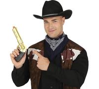 FIESTAS GUIRCA | Pistola de Juguete Oro (27 cm) - Accesorio para Disfraz de Policía o Ladrón - Ideal para Fiestas de Disfraces, Halloween y Carnaval - Para Niños y Adultos - Oro y Negro