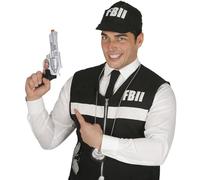 FIESTAS GUIRCA | Pistola F.B.I. de Mentira (27 cm) - Accesorio de Disfraz para Policía, Militar, Ladrón, Carnaval, Halloween, Fiestas Temáticas - Adulto Infantil - Plata