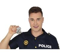 FIESTAS GUIRCA | Placa de Policía Metálica Ficticia (7 cm) - Accesorio de Disfraz para Fiestas de Policías y Celebraciones - Ideal para Halloween, Carnaval y Cosplay - Para Niños y Adultos - Plata
