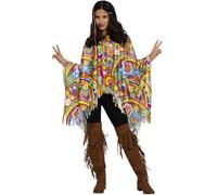 FIESTAS GUIRCA | Poncho Hippie Multicolor (Talla Única) - Accesorio Ideal para Fiestas Temáticas de los Años 60 y 70 y Carnaval - Estilo Bohemio y Retro - Accesorio de Disfraz para Adultos