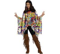 FIESTAS GUIRCA | Poncho Hippie Paz Multicolor (Talla Única) - Accesorio Ideal para Fiestas Temáticas de los Años 60 y 70 y Carnaval - Estilo Bohemio y Retro - Accesorio de Disfraz para Adultos