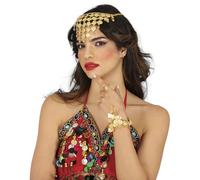 FIESTAS GUIRCA | Pulsera de Medallas Doradas - Joya para Disfraz de Príncesa, Zíngara y Vidente - Accesorio Ideal para Fiestas, Carnaval y Halloween - Mujer Adulta - Oro