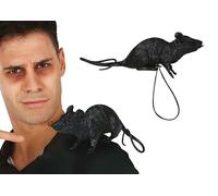 FIESTAS GUIRCA | Rata Negra con Elástico para Hombro (16 cm) - Decoración de Halloween para Fiestas de Animales - Ideal para Celebraciones Terroríficas y Ambientaciones Espeluznantes - Negro