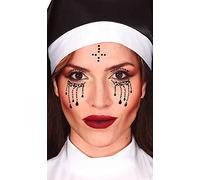 FIESTAS GUIRCA | Joyas Faciales Adhesivas Monja para Adultos - Ideal para Disfraz de Halloween y Fiestas Temáticas - Accesorio de Maquillaje - Negro