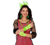 FIESTAS GUIRCA | Set de Accesorios Años 80 Verde (5 Piezas) - Diadema, Guantes, Pendientes y Pulsera - Ideal para Disfraz de Fiesta Retro, Carnaval y Halloween - Mujer Adulta - Verde
