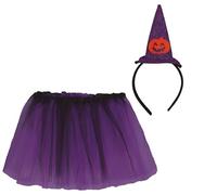 FIESTAS GUIRCA | Set de Brujita Infantil con Tutu (30 cm) - Accesorios de Disfraz para Halloween y Fiestas de Brujas - Ideal para Niñas y Niños - Morado