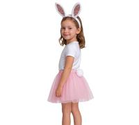 FIESTAS GUIRCA | Set de Conejita Infantil (Talla Única) - Accesorio de Disfraz para Niñas - Ideal para Fiestas de Animales, Carnaval y Halloween - Conjunto de Orejas, Cola y Lazo - Rosa y Blanco