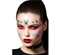 FIESTAS GUIRCA | Set de Joyas Faciales Mujer - Motivo Araña y Telaraña | Adhesivos Rostro | Diseño Llamativo | Negro y Plateado | Material Ligero | 13X15 cm | Halloween, Carnaval, Fiestas