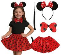 FIESTAS GUIRCA | Set de Ratoncita Infantil - Conjunto de Accesorios para Disfraz de Ratón para Niñas - Ideal para Fiestas de Disfraces, Carnaval y Halloween - Rojos y Negros