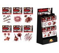 FIESTAS GUIRCA | Set de Tatuajes Temporales Halloween (48 Unidades) - Diseños Surtidos para Maquillaje y Efectos Especiales - Ideal para Fiestas de Disfraces y Celebraciones - Multicolor