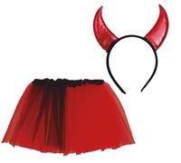 FIESTAS GUIRCA | Set Demonio Infantil (30 cm) - Tutu para Disfraz de Demonio y Diablo - Accesorios para Halloween y Fiestas de Disfraces - Ideal para Niños y Adultos - Rojo y Negro