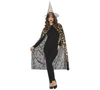 FIESTAS GUIRCA | Set Gorro y Capa de Bruja (110 cm) - Accesorio para Disfraz de Halloween y Fiestas de Disfraces - Ideal para Mujer - Negro