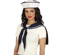 FIESTAS GUIRCA | Set Marinero con Gorro y Cuello (Talla Única) - Accesorio de Disfraz para Fiestas de Marineros y Celebraciones - Ideal para Carnaval y Halloween - Adulto Unisex - Azul y Blanco