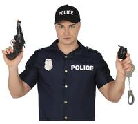 FIESTAS GUIRCA | Set Policía 4 Piezas - Pistola de Juguete y Accesorios para Disfraz de Policía - Ideal para Fiestas de Disfraces, Carnaval y Halloween - Accesorio para Niños y Adultos - Negro y Plata