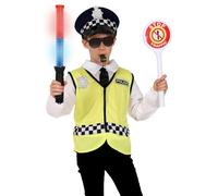 FIESTAS GUIRCA | Set Policía de Tráfico 5 Piezas - Antorcha, Cartel, Gafas, Placa y Silbato - Accesorios para Disfraz de Policía para Halloween, Carnaval y Fiestas de Disfraces - Multicolor