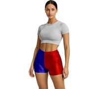 FIESTAS GUIRCA | Shorts Metálicos Mujer - Disfraz Adulto - Rojo y Azul | Acabado Brillante | Diseño Bicolor | Talle Alto | Talla 42-44 | Poliester | Carnaval, Halloween