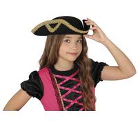 FIESTAS GUIRCA | Sombrero de Almirante Infantil en Fieltro (Talla Única) - Accesorio de Disfraz de Pirata para Fiestas y Carnaval - Ideal para Niños Unisex - Negro y Oro