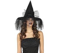 FIESTAS GUIRCA | Sombrero de Bruja con Flor (Talla Única) - Accesorio para Disfraz de Bruja para Halloween y Fiestas de Disfraces - Ideal para Mujer - Negro