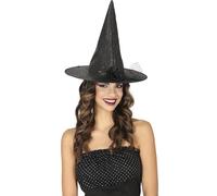 FIESTAS GUIRCA | Sombrero de Bruja Simil Piel con Flor - Gorro para Disfraz de Bruja en Halloween y Fiestas de Disfraces - Accesorio Ideal para Mujer Adulta - Negro