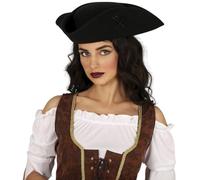 FIESTAS GUIRCA | Sombrero de Fieltro Pirata HQ Negro (Talla Única) - Accesorio de Disfraz para Fiestas de Piratas y Aventuras - Ideal para Adultos Unisex en Halloween y Carnaval - Negro