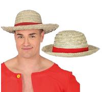 FIESTAS GUIRCA | Sombrero de Paja con Cinta Roja (Talla Única) - Accesorio para Fiestas de Verano y Graduación - Ideal para Adultos Unisex en Carnaval - Natural