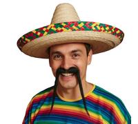 Fiestas Guirca - Sombrero mexicano de paja decorado (50 cm) - Unisex para adultos natural