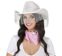 FIESTAS GUIRCA | Sombrero Vaquero con Flecos HQ (Talla Única) - Accesorio de Disfraz de Cowboy para Fiestas del Viejo Oeste y Carnaval - Ideal para Adultos Unisex - Blanco
