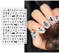 FIESTAS GUIRCA | Stickers para Uñas Negras (10x7 cm) - Pegatinas de Uñas para Halloween y Fiestas de Disfraces - Decoración de Uñas para Mujer - Ideal para Celebraciones y Eventos - Negro