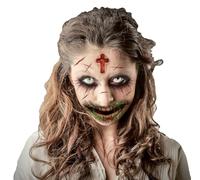 FIESTAS GUIRCA | Tatuaje Cara Zombie Multicolor (30x13 cm) - Maquillaje y FX para Halloween, Carnaval y Fiestas de Disfraces - Ideal para Niños y Adultos - Multicolor