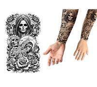 FIESTAS GUIRCA | Tatuaje Catrina (14x30cm) - Maquillaje FX para Halloween y Día de Muertos - Ideal para Fiestas de Disfraces y Celebraciones Temáticas - Negro
