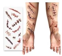 FIESTAS GUIRCA | Tatuaje Cicatrices Rojo (30x13 cm) - Maquillaje y FX para Halloween, Carnaval y Fiestas de Disfraces - Ideal para Niños y Adultos - Rojo