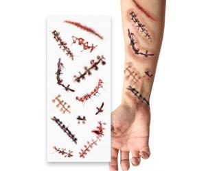 FIESTAS GUIRCA | Tatuaje Cicatrices Rojo (30x13 cm) - Maquillaje y FX para Halloween, Carnaval y Fiestas de Disfraces - Ideal para Niños y Adultos - Rojo