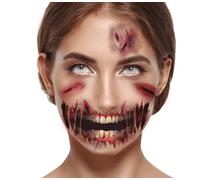 FIESTAS GUIRCA | Tatuaje Facial (30x14cm) - Joyas Adhesivas - Maquillaje para Día de Muertos y Halloween - Disfraz Mexicano para Mujer - Rojo