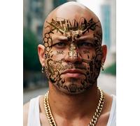 FIESTAS GUIRCA | Tatuaje Facial Thug Life (30x13cm) - Maquillaje FX para Disfraces de Bandidos y Mosqueteros - Ideal para Halloween y Carnaval - Tatuajes Temporales para Fiestas - Color Negro
