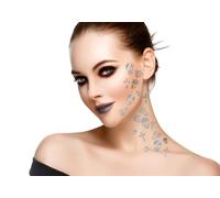 FIESTAS GUIRCA | Tatuaje Gótico (15x11 cm) - 2 Hojas de Tatuajes Temporales de Araña para Maquillaje FX y Disfraces de Halloween - Ideal para Celebraciones y Fiestas - Plata