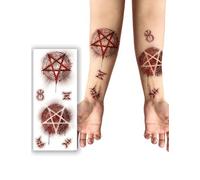 FIESTAS GUIRCA | Tatuaje Satánico Rojo (30x13 cm) - Maquillaje y FX para Halloween, Carnaval y Fiestas de Disfraces - Ideal para Adultos - Rojo