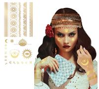 FIESTAS GUIRCA | Tatuajes Temporales Oro (14x30cm) - Maquillaje FX para Disfraces de Zíngaras y Videntes - Ideal para Halloween y Carnaval - Adulto Unisex