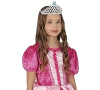 FIESTAS GUIRCA | Tiara para Disfraz de Princesa Niña - Plateada y Azul | Corona Elegante | Gemas Azules | Material Ligero | 1 Unidad | Reina, Nobleza | Carnaval, Halloween, Cumpleaños